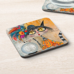 Whimsical Mystic Fortune Teller Cat Coaster