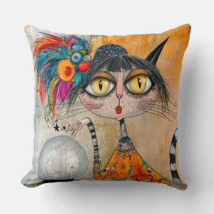 Whimsical Mystic Fortune Teller Cat Cushion