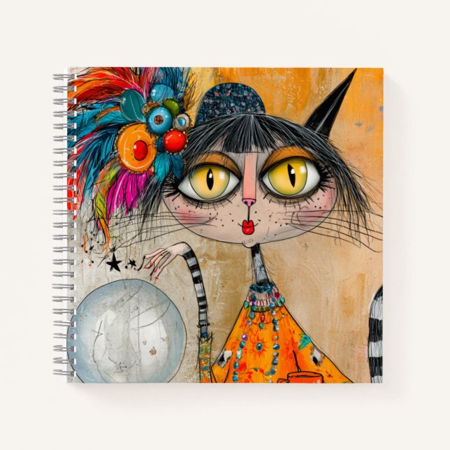 Whimsical Mystic Fortune Teller Cat Notebook (Front)