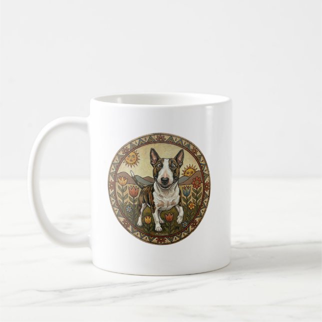Whimsical Naive Art Bull Terrier Coffee Mug (Left)