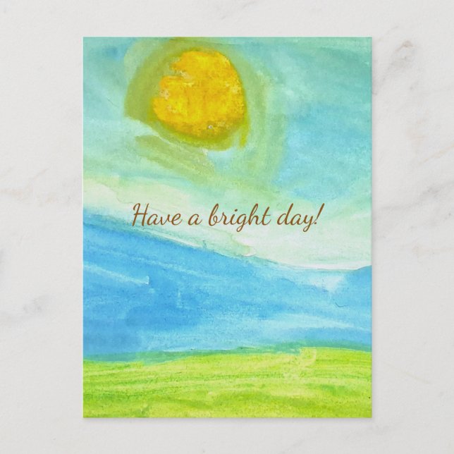 Whimsical Naive Art Sun Landscape Postcard (Front)