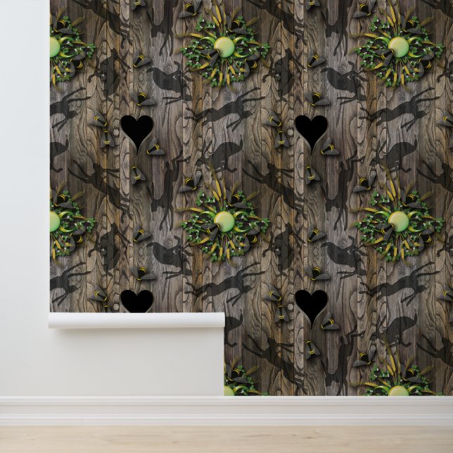 Whimsical Natural Wood Heart and Bee Illustration  Wallpaper (Application)