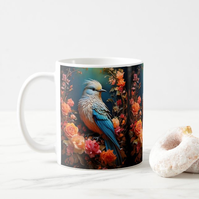 Whimsical Nature Blue Bird Coffee Mug (With Donut)