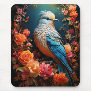 Whimsical Nature Blue Bird Mouse Pad