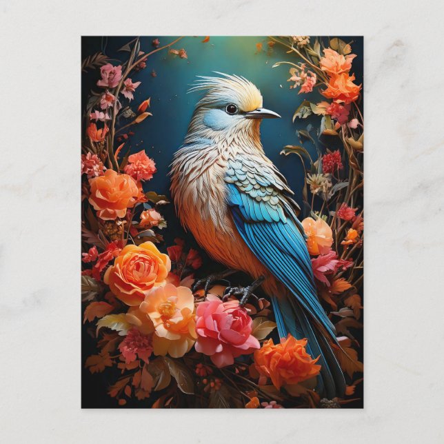 Whimsical Nature Blue Bird Postcard (Front)