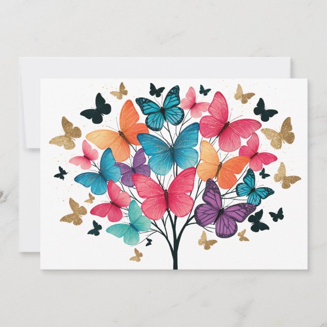 Whimsical Nature Butterfly Tree of Life Announcement (Front)
