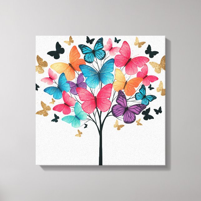 Whimsical Nature Butterfly Tree of Life Canvas Print (Front)
