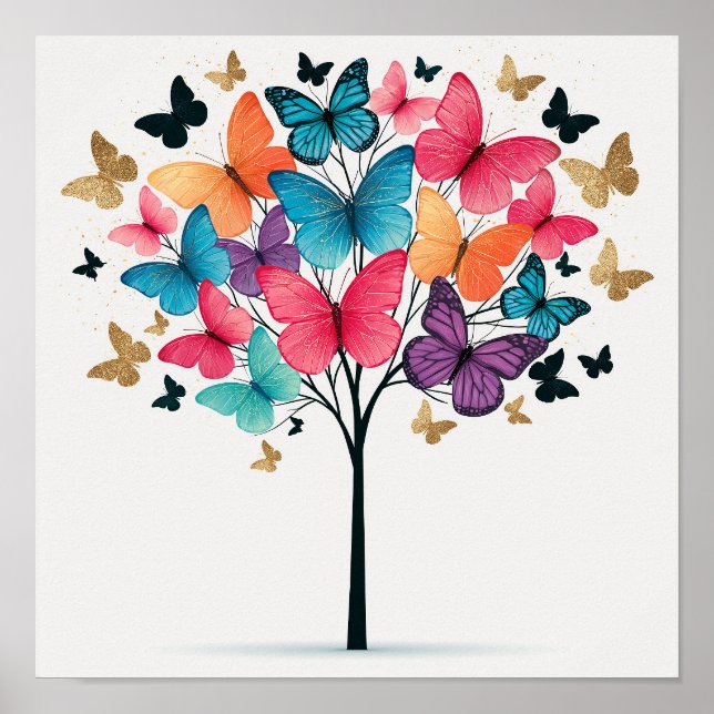 Whimsical Nature Butterfly Tree of Life Poster (Front)