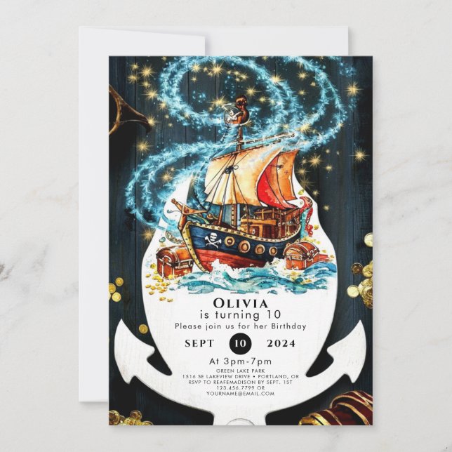 Whimsical Nautical Pirate Ship Birthday Invitation (Front)