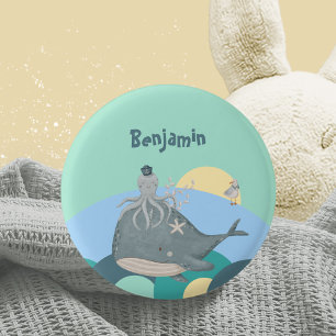 Whimsical Nautical Whale Octopus Green Baby Shower 3 Cm Round Badge