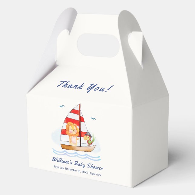 Whimsical Nautical Wild Lion Sailboat Baby Shower  Favour Box (Front)