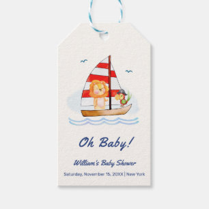Whimsical Nautical Wild Lion Sailboat Baby Shower Gift Tags
