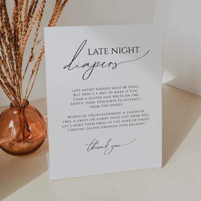 Whimsical Neutral Baby Shower Late Night Diapers Pedestal Sign (Creator Uploaded)
