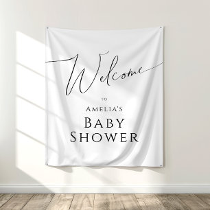 Whimsical Neutral Baby Shower Welcome Backdrop Tapestry