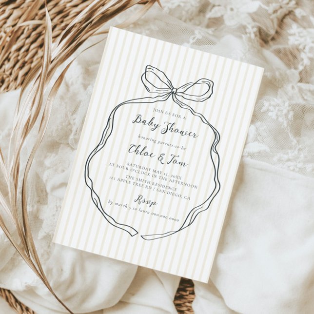 Whimsical Neutral Bow Baby Shower Invitation (Creator Uploaded)