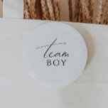 Whimsical Neutral Gender Reveal Team Boy<br><div class="desc">Introducing our whimsical neutral gender reveal team boy button—perfect for any season, whether it's fall, winter, spring, or summer! This button has a boho-chic vibe with modern, elegant calligraphy and a minimalist black-and-white design. It's pretty and unique, with a touch of vintage shabby chic, making it perfect for both boys...</div>