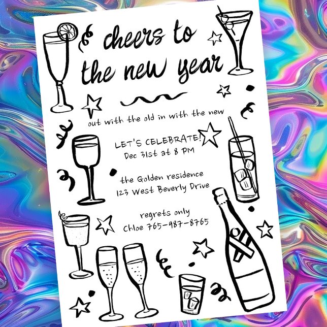 Whimsical NEW YEAR Party Cocktail Drinks Custom  Invitation (Whimsical NEW YEAR Party Cocktail Drinks Custom Invitation
)