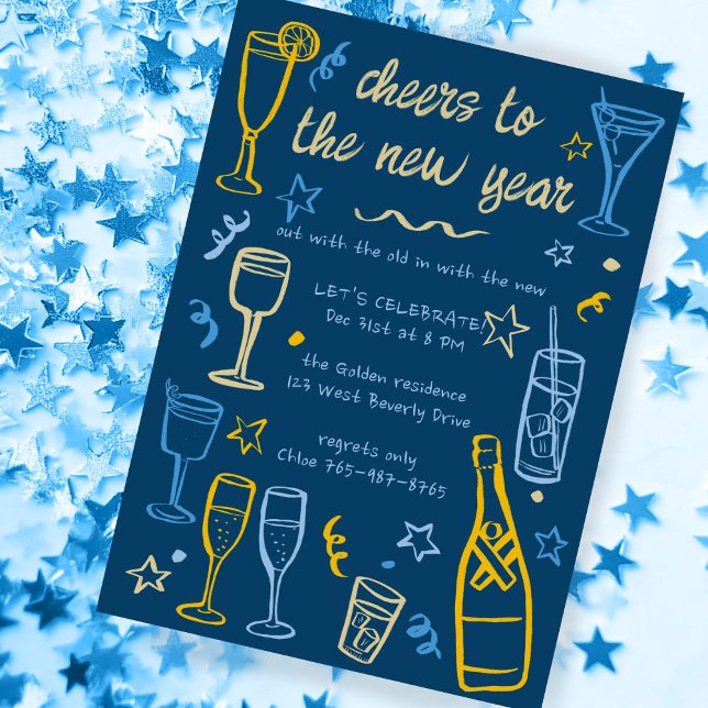 Whimsical NEW YEAR Party Cocktail Drinks Custom  Invitation (Whimsical NEW YEAR Party Cocktail Drinks Custom Invitation
)