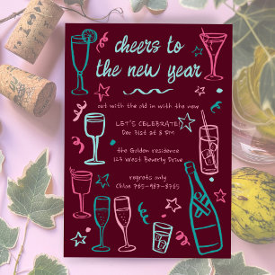 Whimsical NEW YEAR Party Cocktail Drinks Custom Invitation