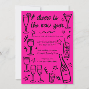 Whimsical NEW YEAR Party Cocktail Drinks Custom  Invitation