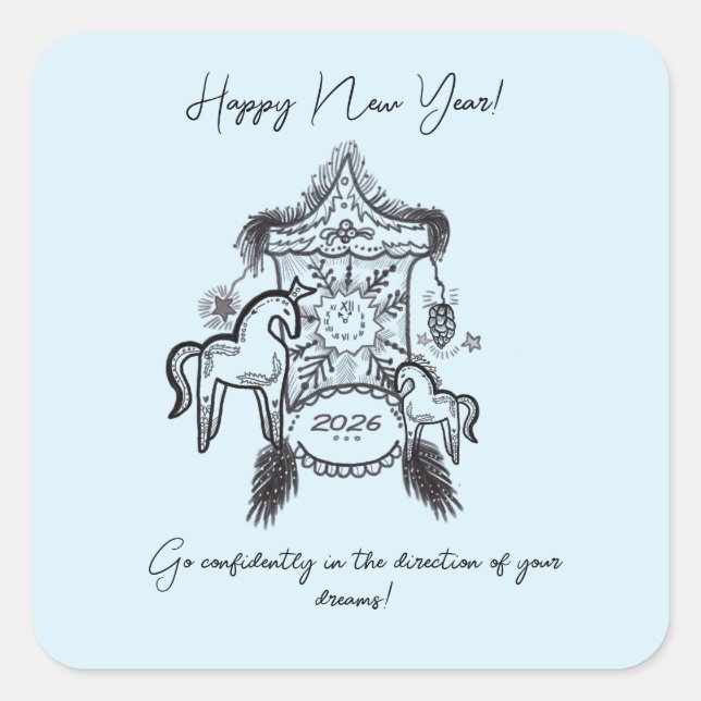 Whimsical  New Year Zodiac Horse Lantern Art  Square Sticker (Front)