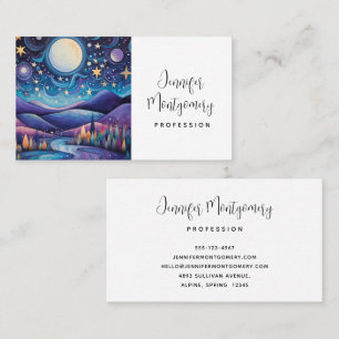 Whimsical Night Big Moon Landscape Business Card