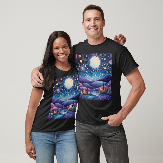 Whimsical Night Big Moon Landscape T-Shirt (Unisex)