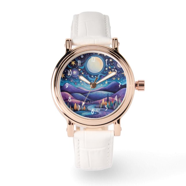 Whimsical Night Big Moon Landscape Watch (Front)