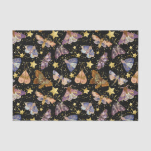 Whimsical Night Moth Butterflies Faux Gold Stars Tissue Paper