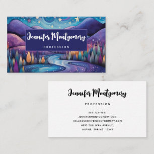 Whimsical Night Mountains and Trees Landscape Business Card