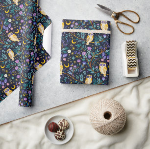 Whimsical Night Owl Pattern – Enchanting Forest  Wrapping Paper