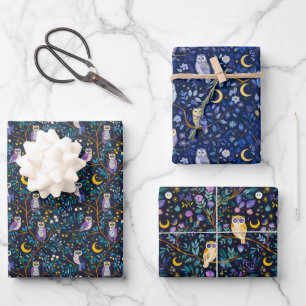 Whimsical Night Owl Pattern – Enchanting Forest  Wrapping Paper Sheet