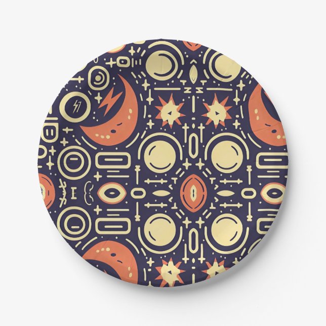 Whimsical Night Sky - Colourful Pattern Design Paper Plate (Front)