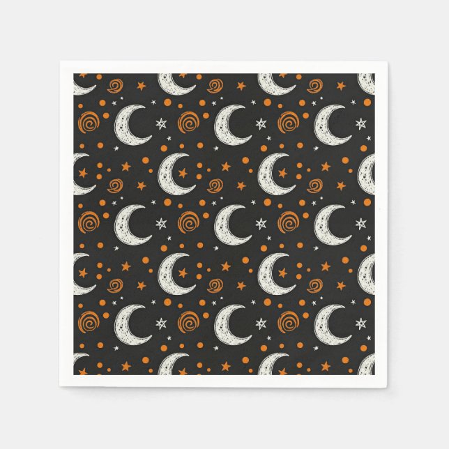 Whimsical Night Sky Crescent Moon Halloween  Napkin (Front)