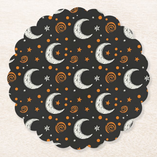 Whimsical Night Sky Crescent Moon Halloween  Paper Coaster (Front)