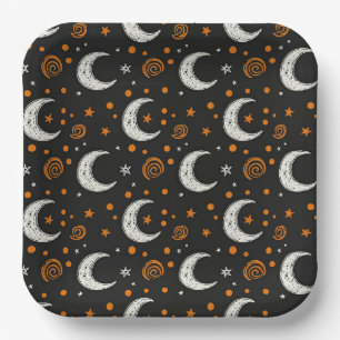 Whimsical Night Sky Crescent Moon Halloween  Paper Plate