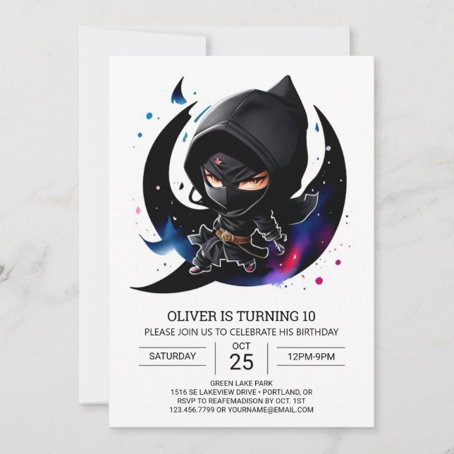 Whimsical Ninja Sword Kids' Birthday Invitation (Front)