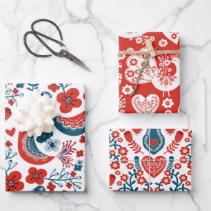 Whimsical Nordic Christmas Birds Wrapping Paper Sheet