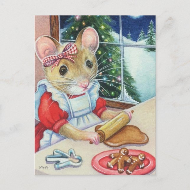 Whimsical North Pole Gingerbread Baker Mouse Art Postcard (Front)