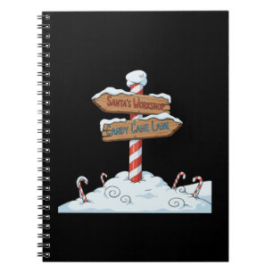 Whimsical North Pole Sign Santa's Workshop & Candy Notebook