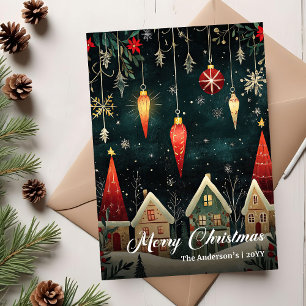 Whimsical nostalgic Christmas scene card template