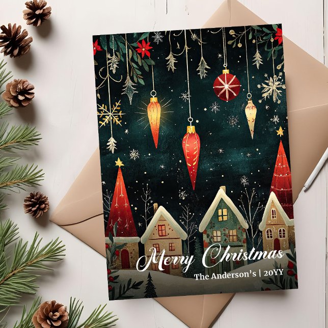 Whimsical nostalgic Christmas scene card template (Whimsical nostalgic Christmas scene card template)