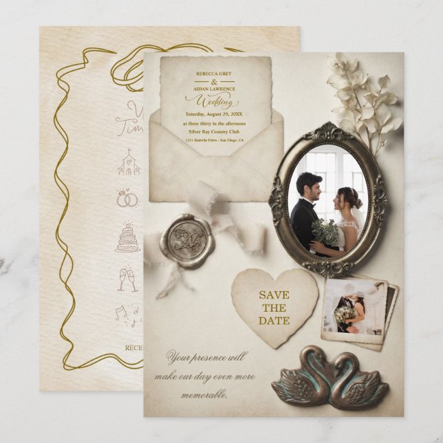 Whimsical & Nostalgic Romance With Timeline  Invitation (Front/Back)