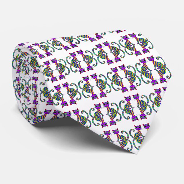 Whimsical Novelty Very Cool Cat Pattern  Tie (Rolled)