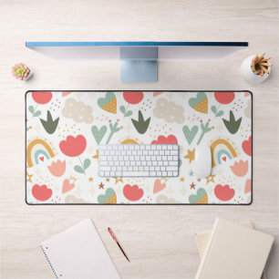 Whimsical Nursery Pattern with Clouds and Stars Desk Mat
