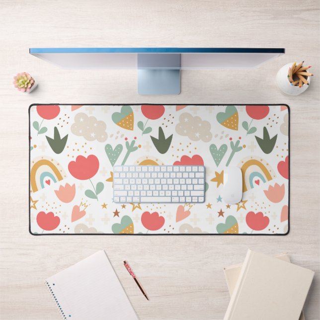 Whimsical Nursery Pattern with Clouds and Stars Desk Mat (Office 1)