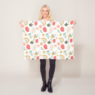 Whimsical Nursery Pattern with Clouds and Stars Fleece Blanket