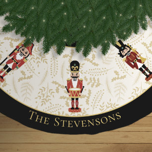 Whimsical Nutcracker Black and Beige Christmas Brushed Polyester Tree Skirt