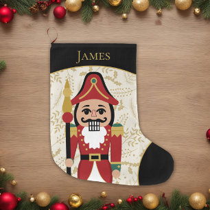 Whimsical Nutcracker Black and Beige Large Christmas Stocking