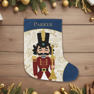 Whimsical Nutcracker Blue and Beige Large Christmas Stocking